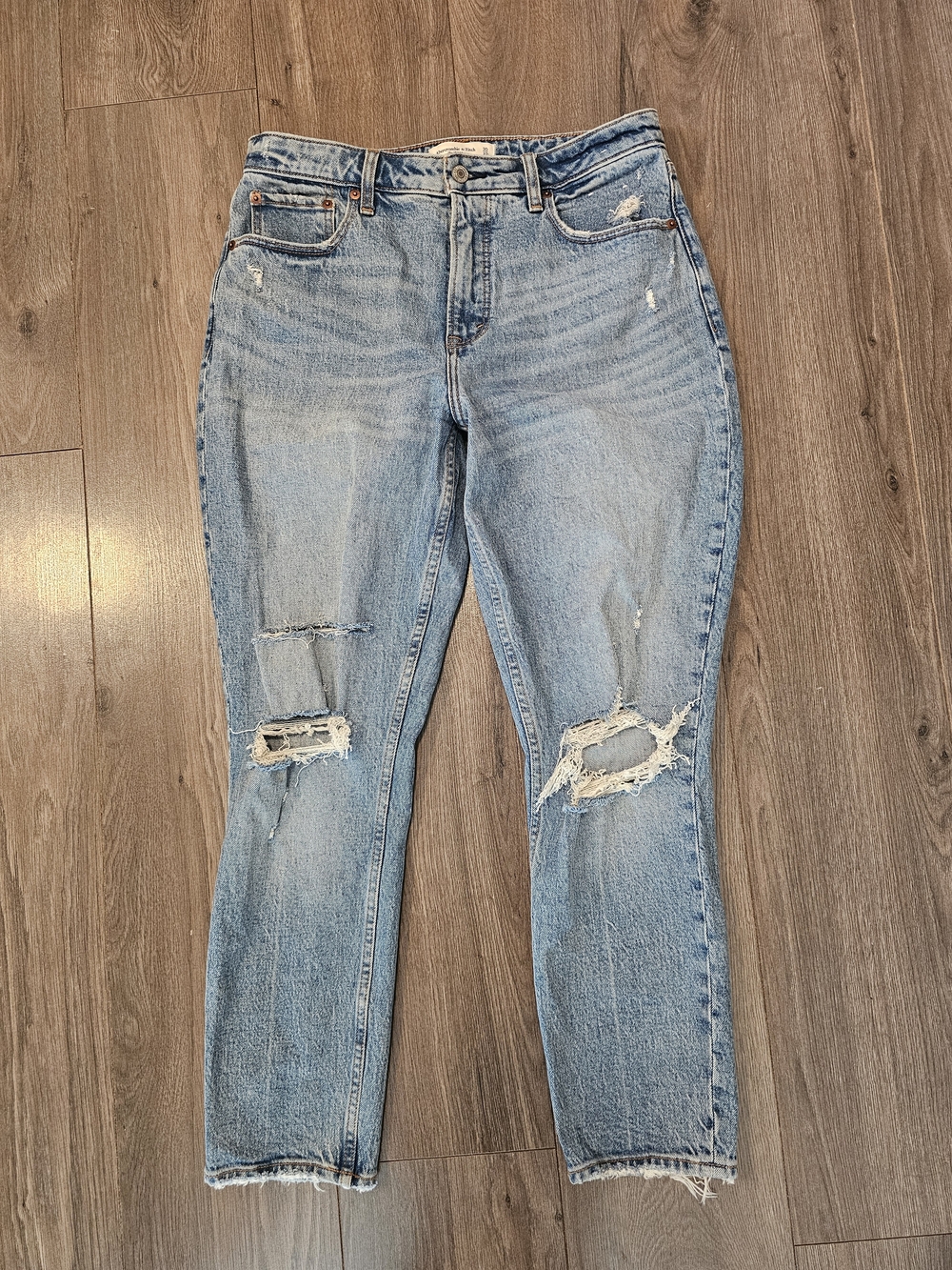Abercrombie&Fitch Light Blue Distressed The Skinny Highrisd Curve Women's Jeans